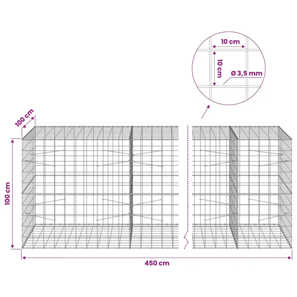 Gabione con Filo da 3,5 mm e Rete da 10x10 cm 450x100x100 cm 3463395