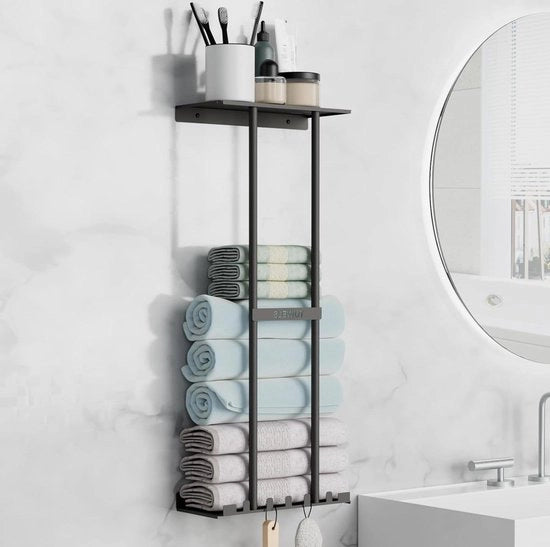 Sostegno per asciugamani con 5 ganci - ripostiglio per asciugamani da bagno - parete - nero - parete doccia - saune