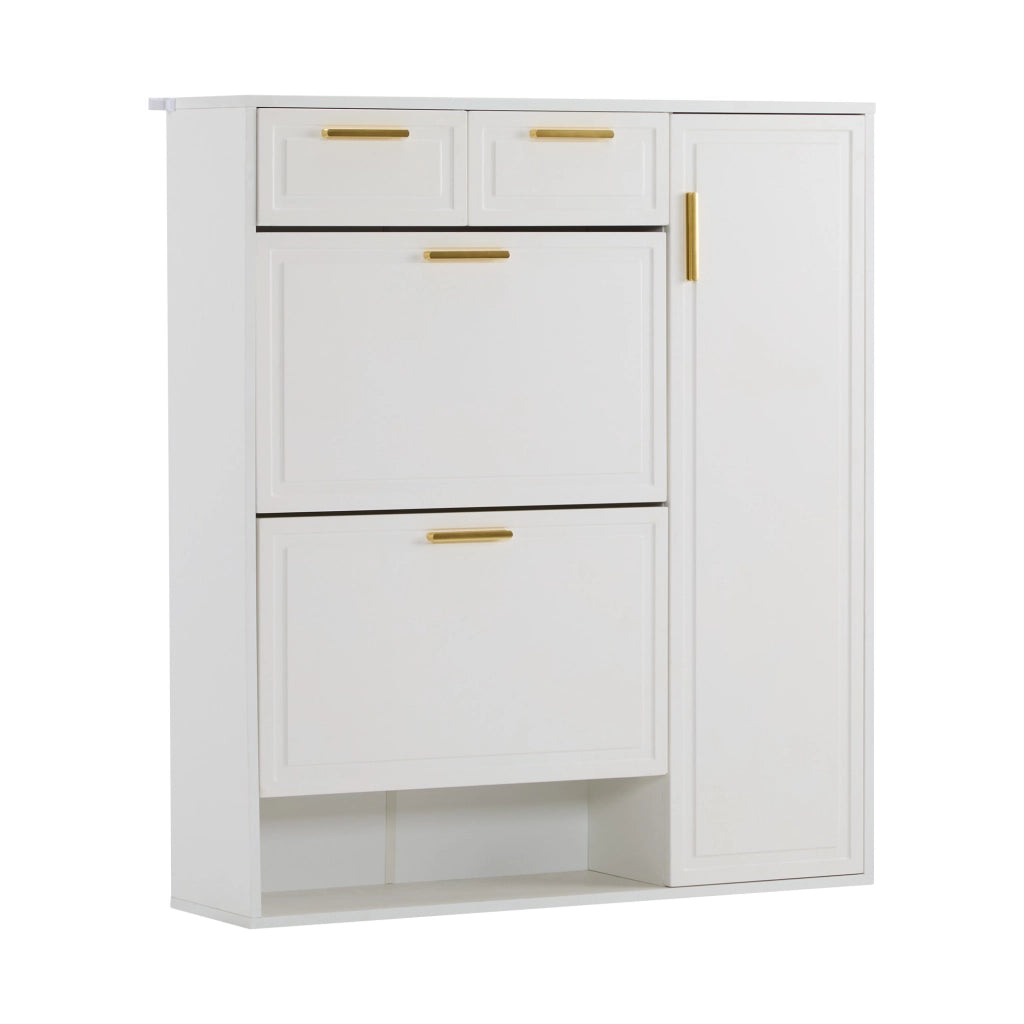 Scarpiera bianca con cassetti, ante e ripiani regolabili 95x24x107,5 cm