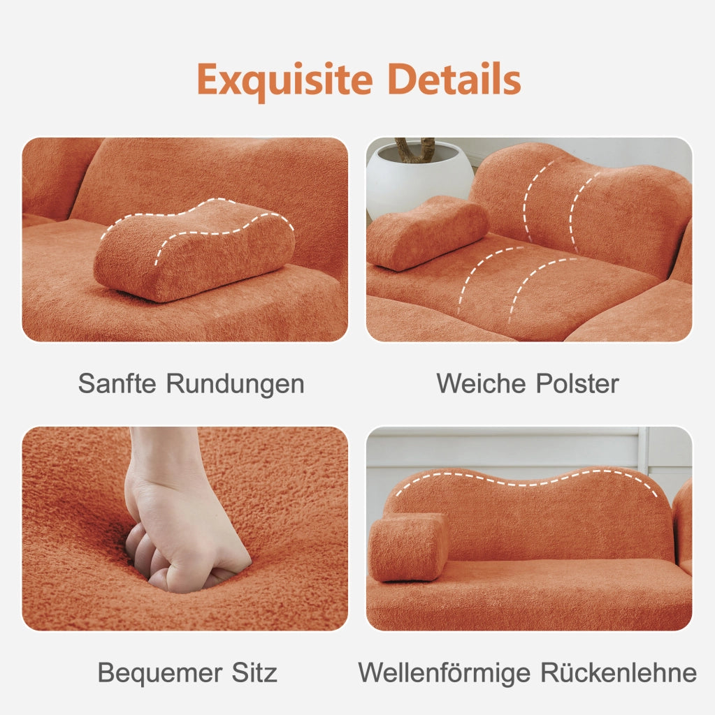 Divano modulare angolare a U 288x167x70 cm in velluto arancione con seduta profonda