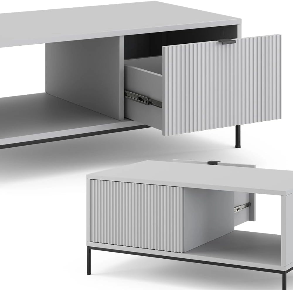 Tavolino Eliza, Grigio, 90 x 50 cm, combinabile con altri mobili della serie Eliza