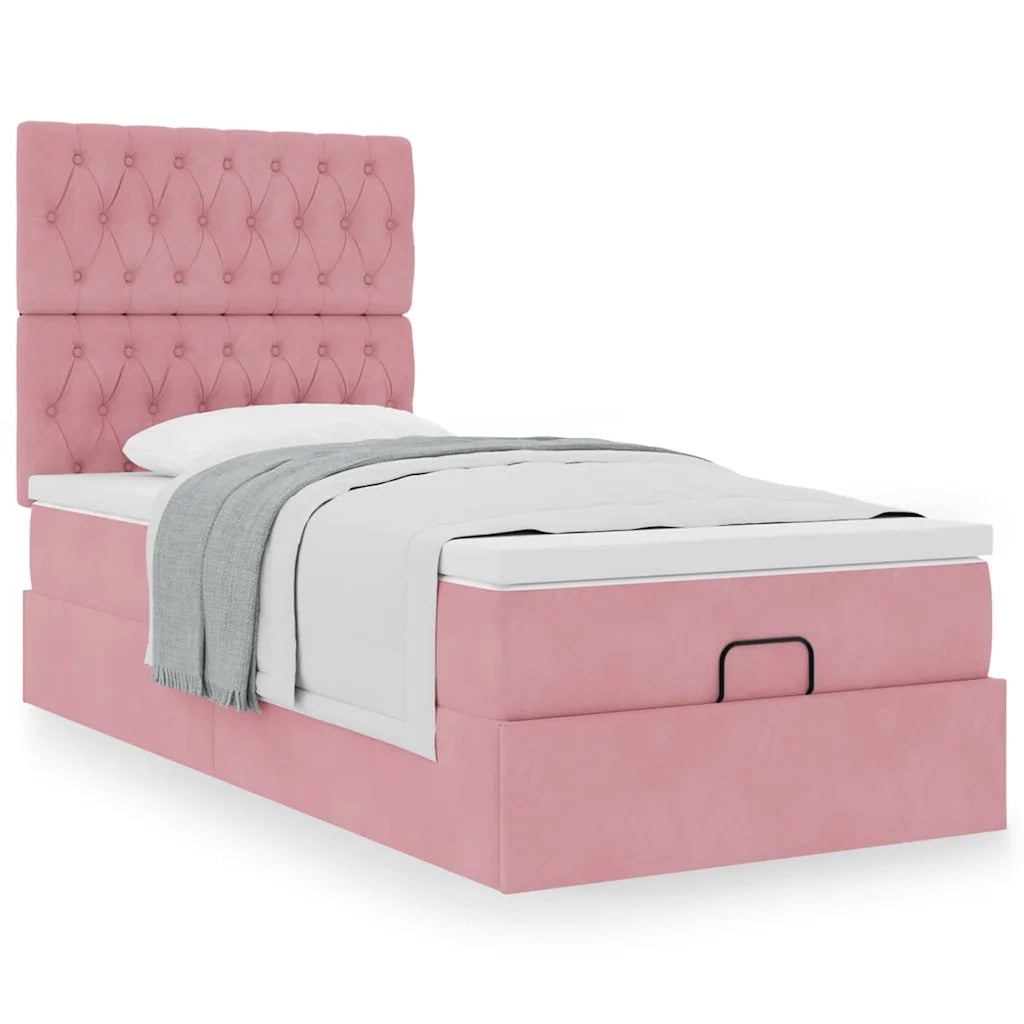 Struttura Letto Pouf con Materassi Rosa 90x200 cm in Velluto 3313522