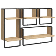 4 pz Set Mensole Parete | Mensola sospesa con Aste Rovere Sonoma Legno Multistrato