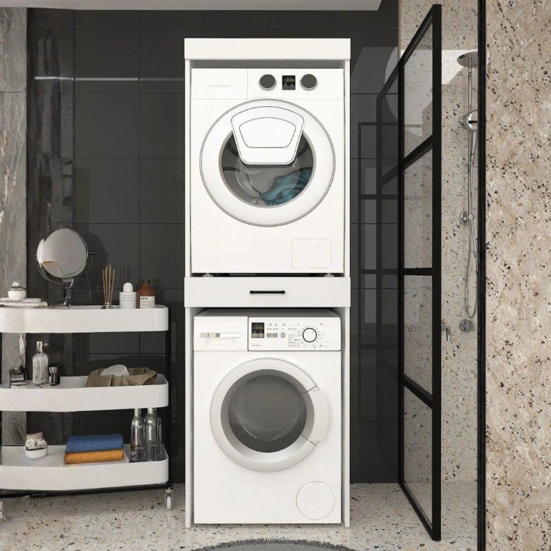 Colonna bucato coprilavatrice e copriasciugatrice Fika con cassetto appoggio colore bianco