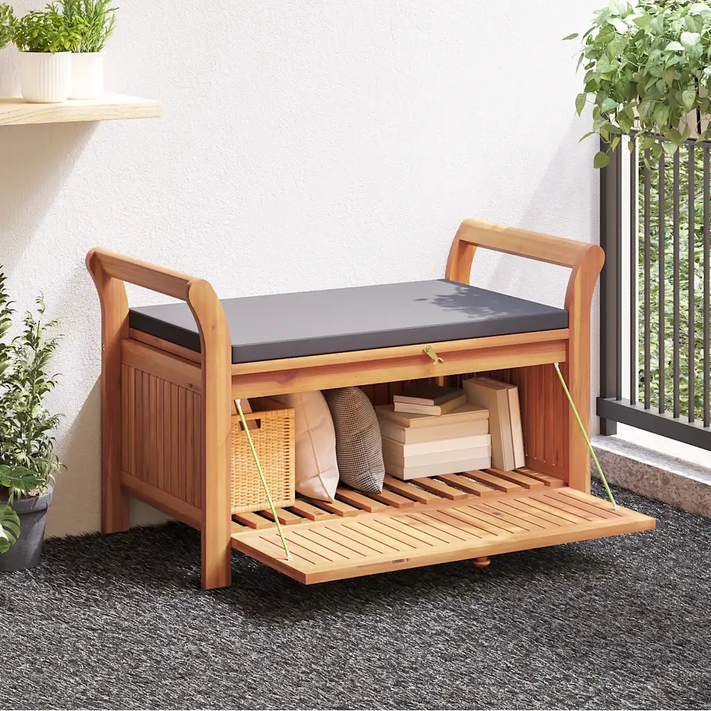 Panca Portaoggetti Giardino Cuscino 91 cm Legno Massello Acacia 319716
