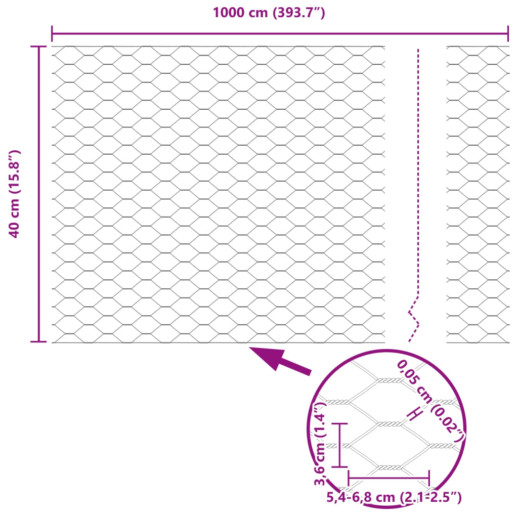 Recinzione Esagonale 0.4x10 m Acciaio Zincato