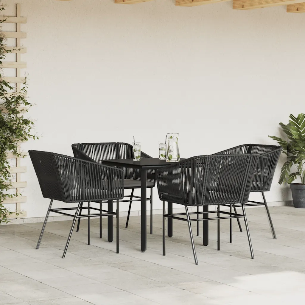 Set da Pranzo da Giardino con Cuscini 5 pz Polyrattan Vetro