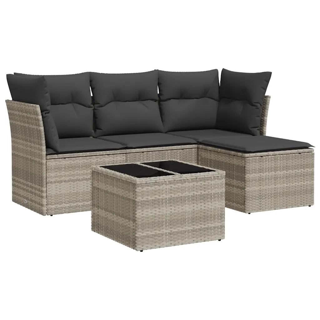 Set Divano da Giardino 5pz con Cuscini-Sofa da Giardino-Divanetto da esterno Grigio Chiaro Polyrattan 745905