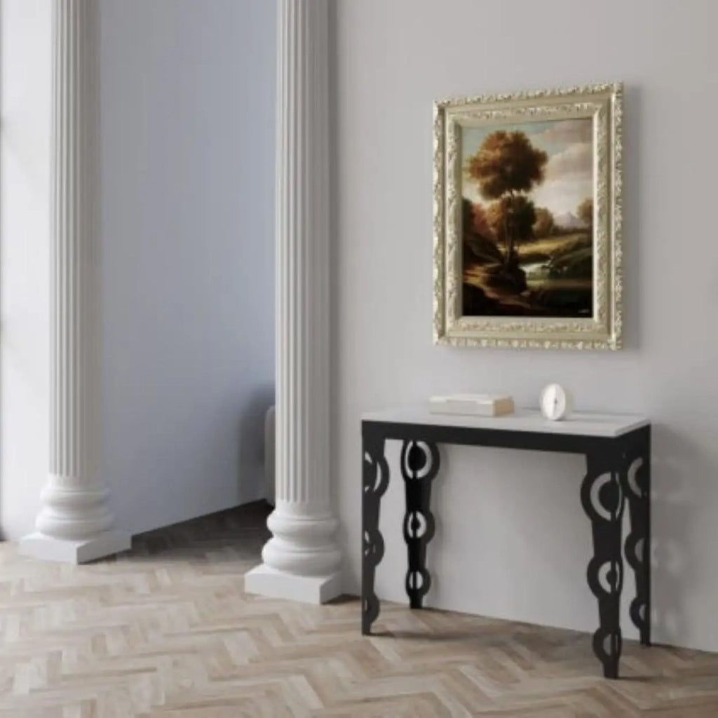 Consolle allungabile 90x40/300 cm Karamay Evolution bianco frassino telaio e gambe antracite