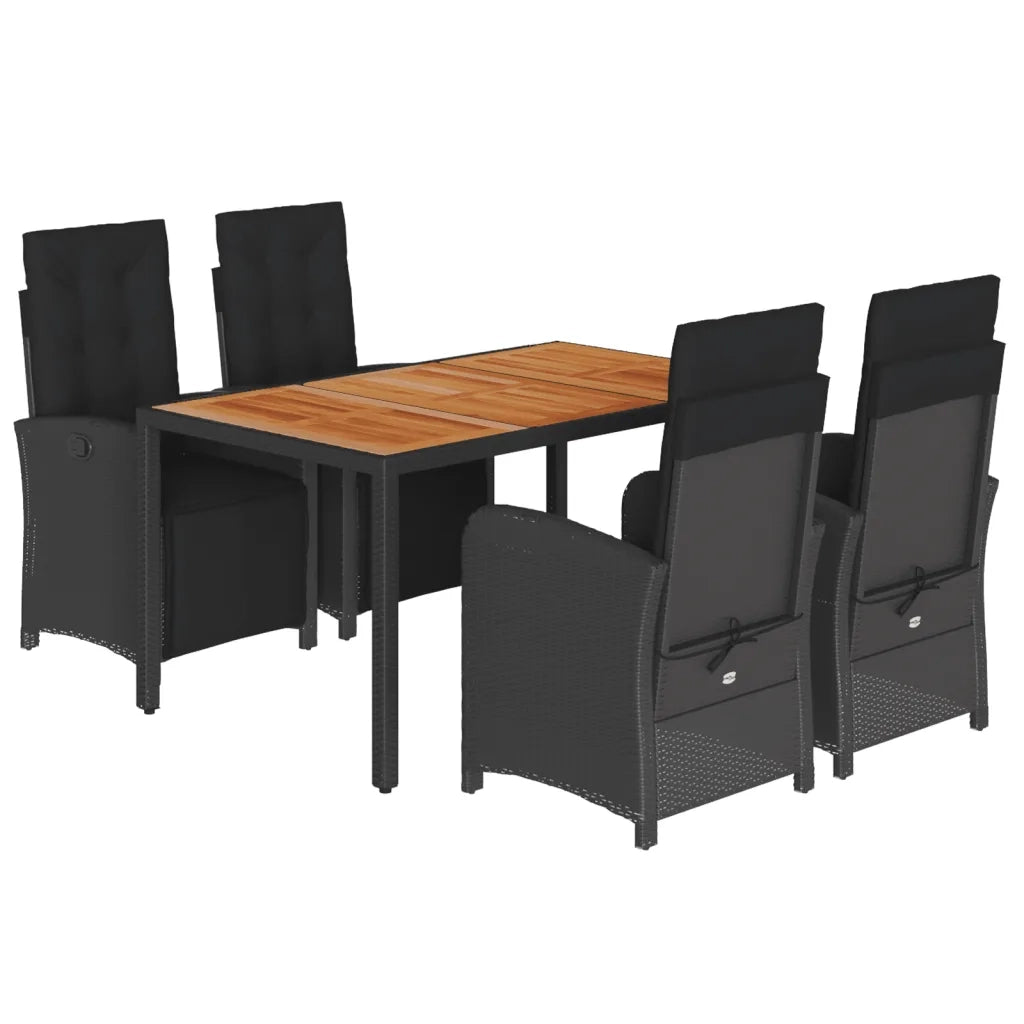 Set da Pranzo da Giardino 5 pz Nero con Cuscini in Polyrattancod mxl 117157