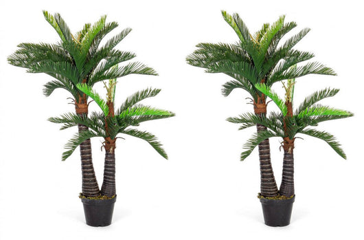 Set 2 Piante Artificiali Palma altezza 150 cm in Plastica con Vasi Verde