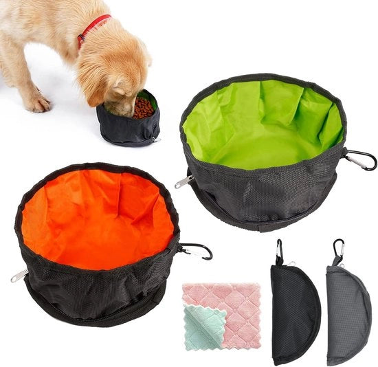 Due contenitori per cani, contenitore per cani pieghevole, contenitore per cani con gancio, contenitore per acqua per cani portatile, impermeabile in nylon, contenitore per acqua per cani per viaggi, cani, gatti, viaggi, passeggiate e campeggio.