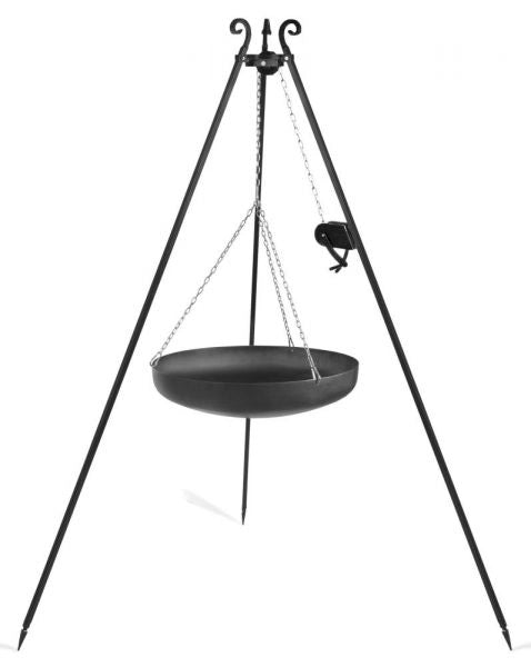 Barbecue Treppiede da 200 cm con wok in acciaio naturale da 70 cm + verricello