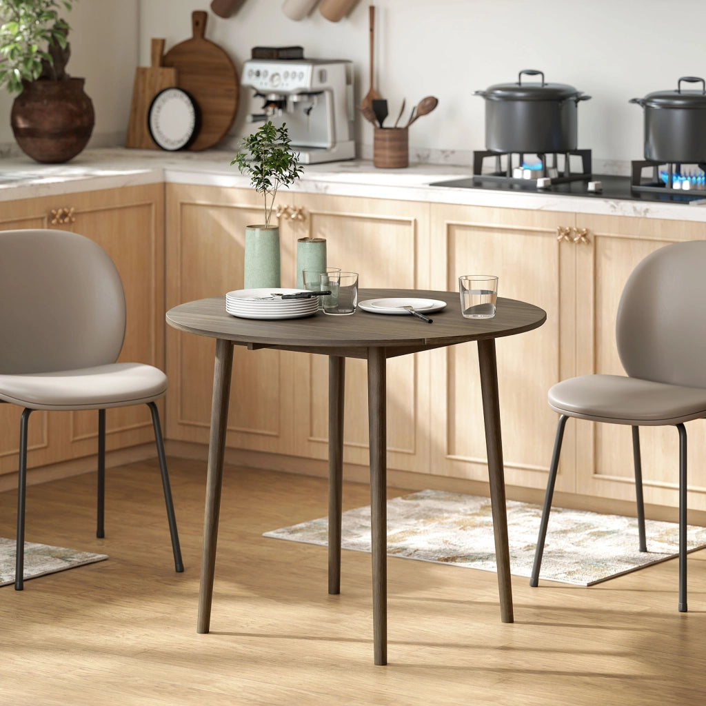 Tavolo da pranzo allungabile pieghevole rotondo ¨C zephmum ¨C grigio legno ? 89x73.5 cm