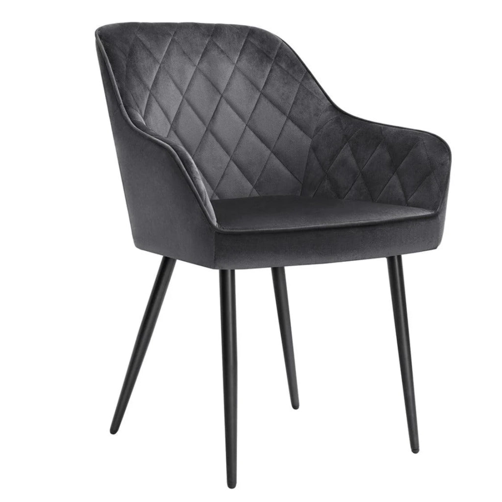 Sedia da pranzo poltrona seduta imbottita con braccioli larghezza seduta 49 cm gambe in metallo rivestimento in velluto portata 110 kg per soggiorno o camera da letto grigio 12_0002445