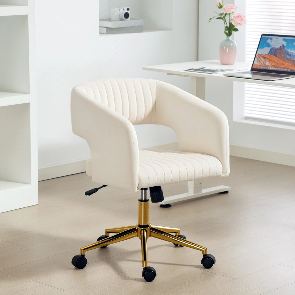 Sedia da Ufficio Girevole con Rotelle ¨C Xylo ¨C Velluto Crema, Altezza Regolabile