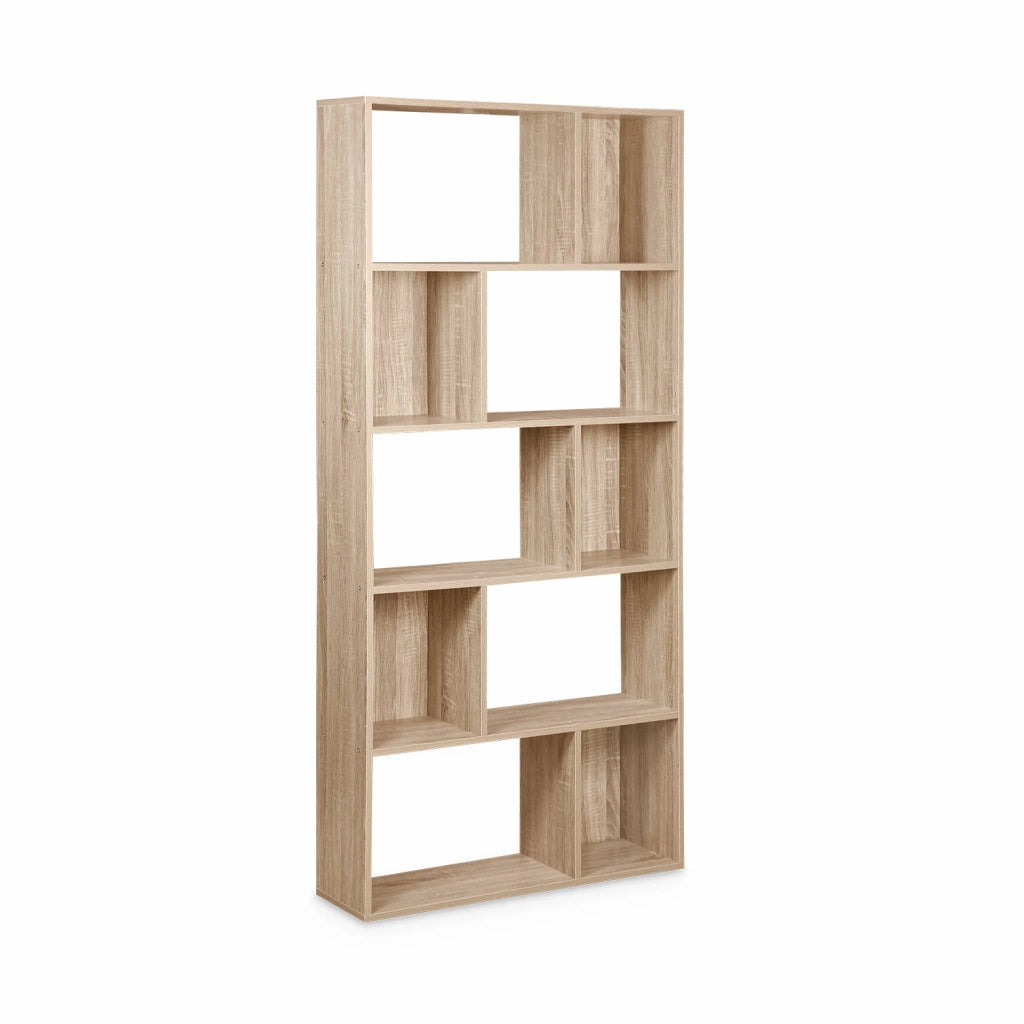 Libreria a 5 ripiani con 10 vani, marrone naturale