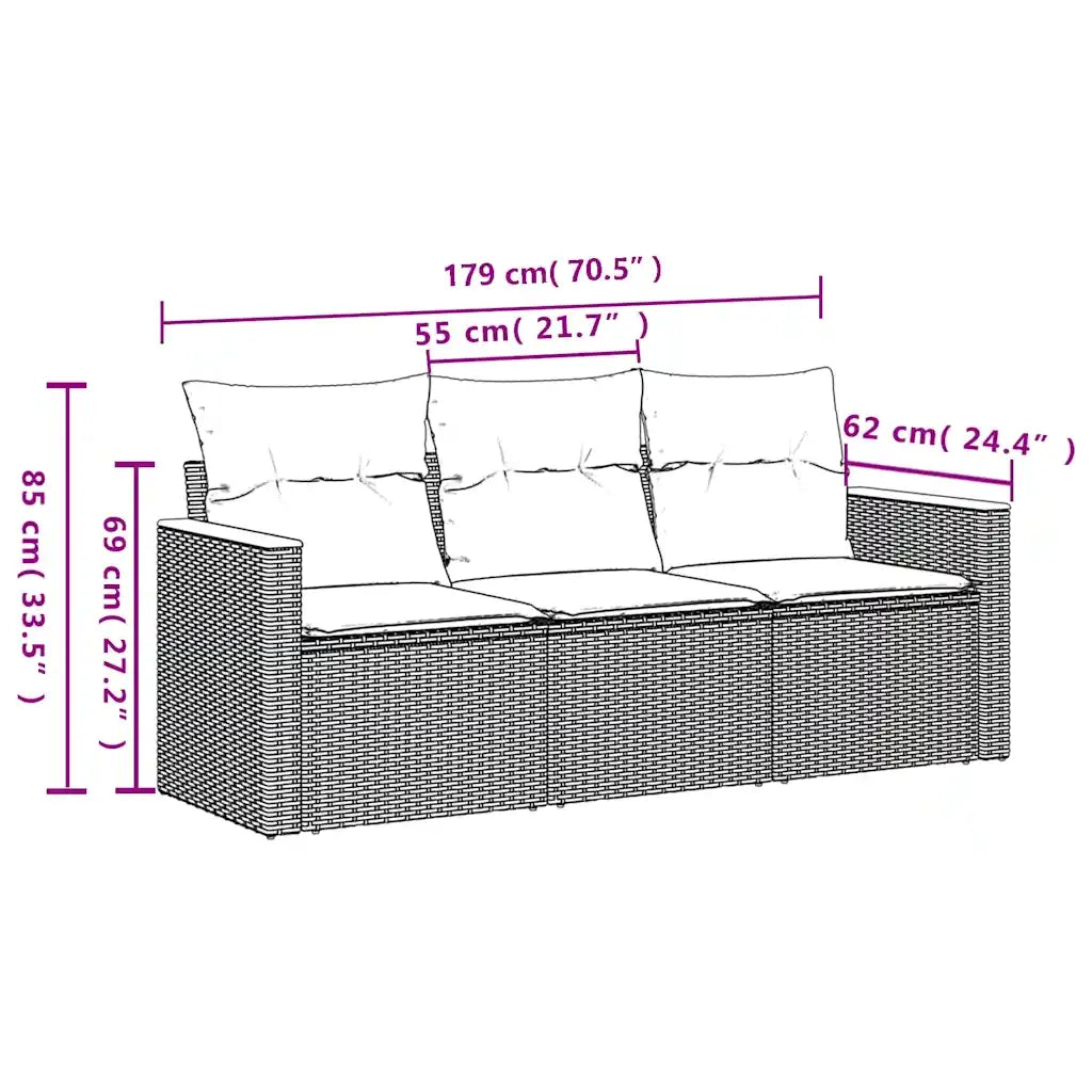 Set Divani da Giardino 3 pz con Cuscini Nero in Polyrattan 3225756