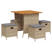 Set da Pranzo da Giardino 5 pz | Set Salotto da Giardino con Cuscini Beige in Polyrattan