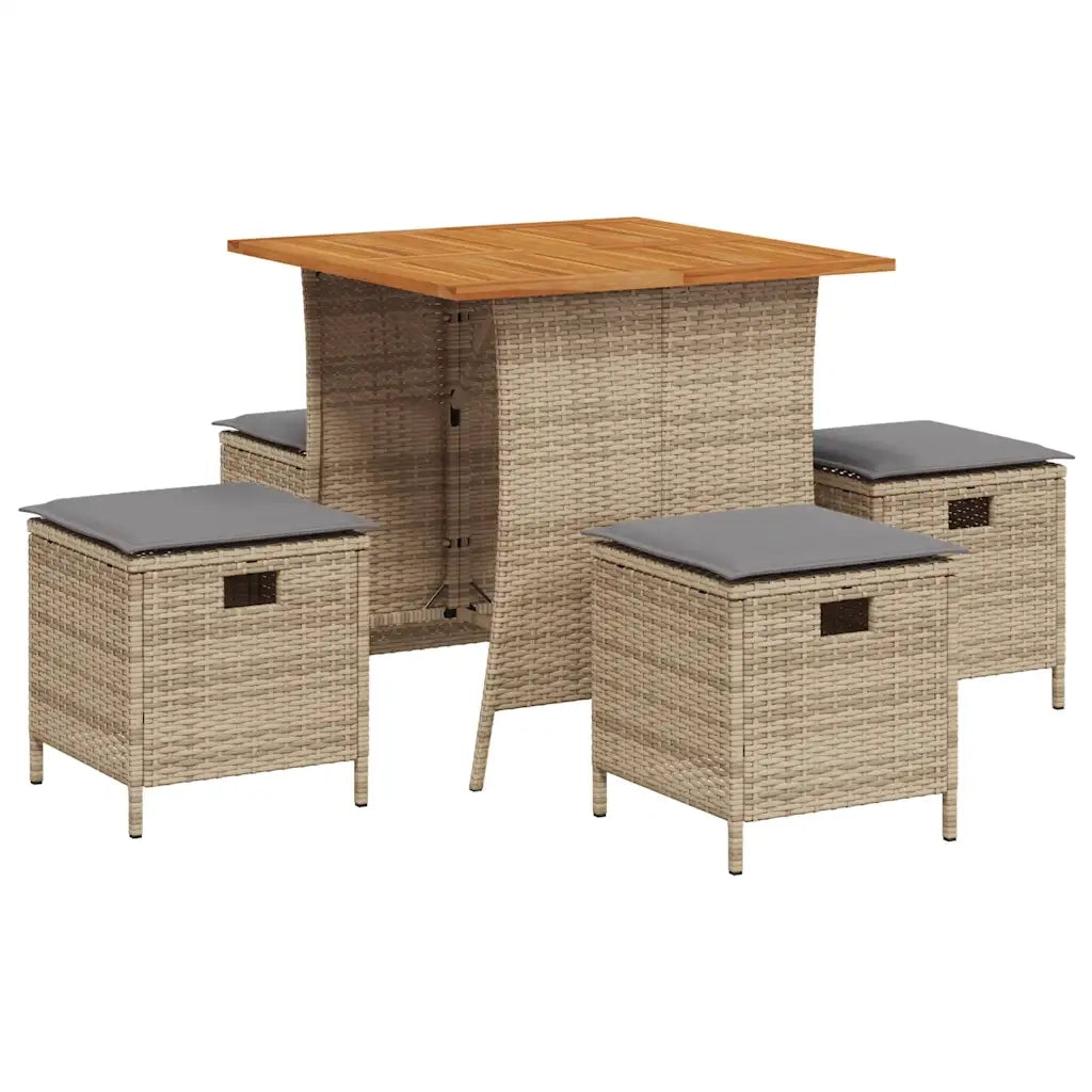 Set da Pranzo da Giardino 5 pz | Set Salotto da Giardino con Cuscini Beige in Polyrattan