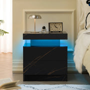 COMODINO LED con 2 cassetti Nero/Oro in pannello di legno