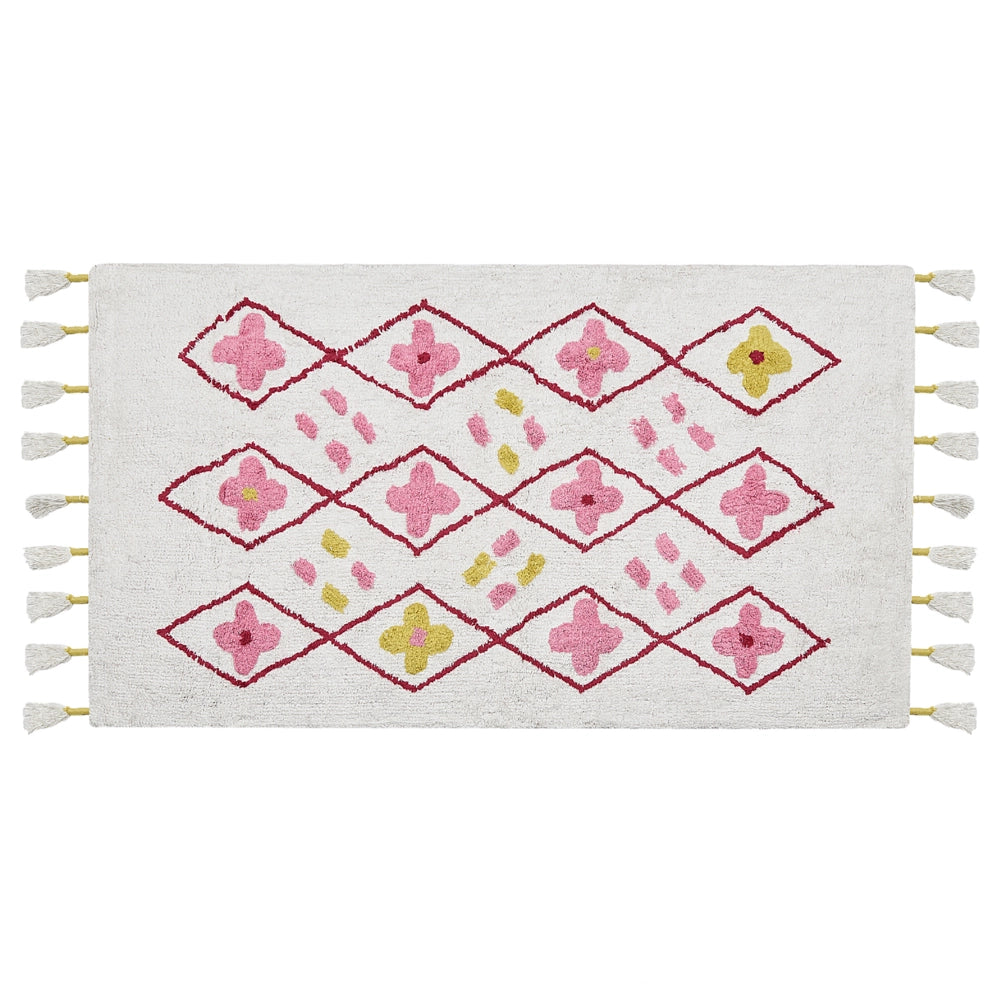 Tappeto in cotone multicolore con motivo geometrico e nappe 80 x 150 cm camera da letto soggiorno