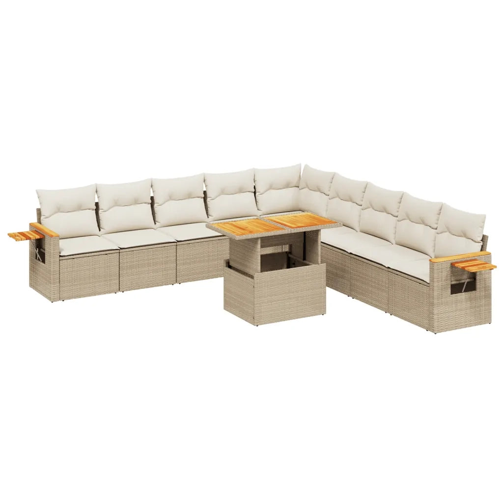 Set Divani da Giardino 11 pz con Cuscini Beige in Polyrattan