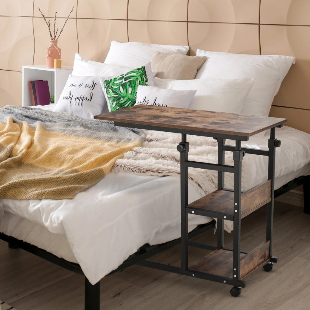Tavolino da soggiorno con ruote, altezza regolabile, 2 ripiani ¨C Minimal ¨C Marrone/Nero 80x40x72-82 cm