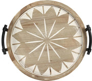 Piatto da servizio in legno rotondo con manico - 40 cm - stile rurale - grande - rustico - piatto da candela - tavolo salotto - tavolo da pranzo - cucina