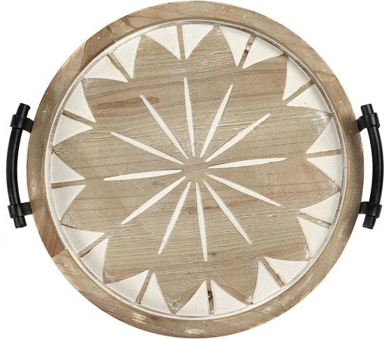 Piatto da servizio in legno rotondo con manico - 40 cm - stile rurale - grande - rustico - piatto da candela - tavolo salotto - tavolo da pranzo - cucina