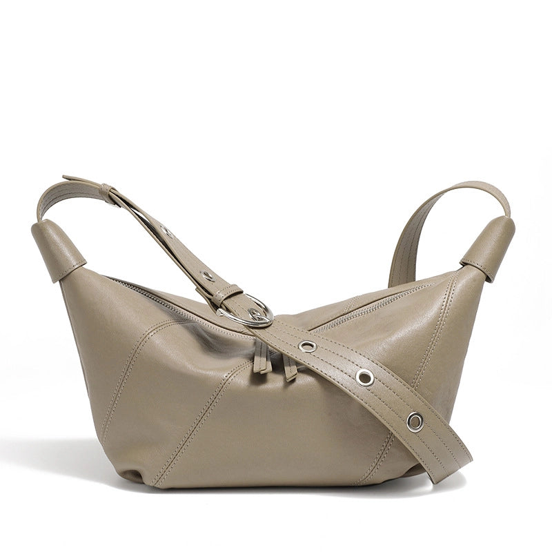 Borsa a conchiglia da donna in vera pelle, grigia