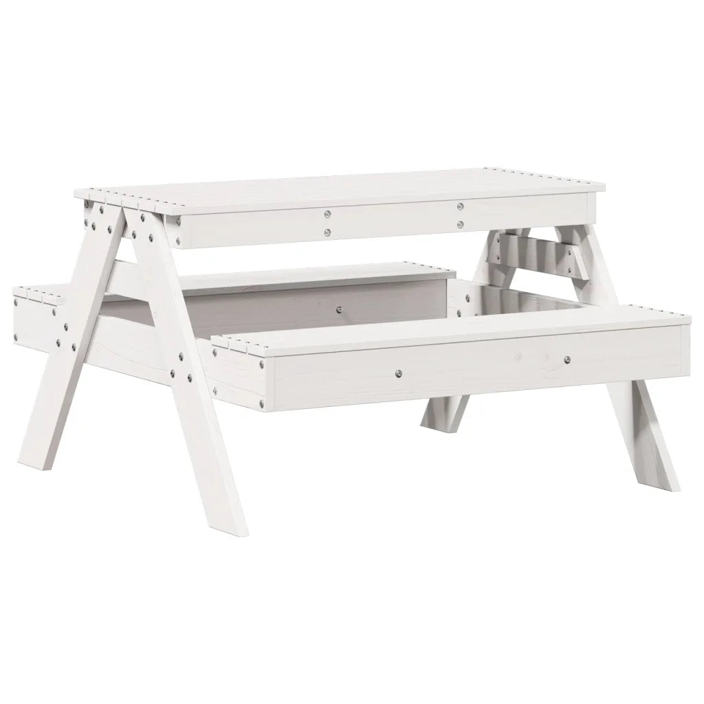 Tavolino da Giardino | Tavolo Picnic per Bambini Bianco 88x97x52cm Legno Massello Pino