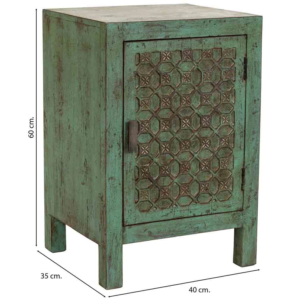 Comodino artigianale in legno verde 45x35x60h cm