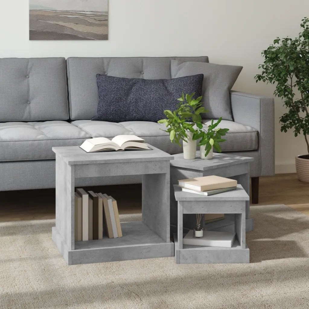 Tavolini da Salotto 3 pz Grigio Cemento in Legno Multistratocod mxl 103262