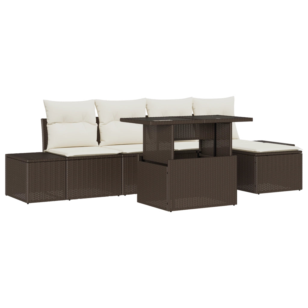 Set di 6 divani da giardino con cuscini Rattan poliestere marrone