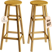 ® Set di 2 Sgabelli da Bar in Legno D'acacia Altezza 75cm Design Rustico Sedia da Cucina Sgabello Tondo Bancone Poggiapiedi