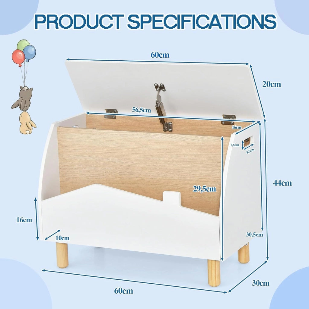 Libreria 2 in 1 per bambini e giocattoli, scatola per giocattoli con coperchio e ripiano aperto, scaffale per bambini con gambe in legno massello, scaffale per la cameretta dei bambini