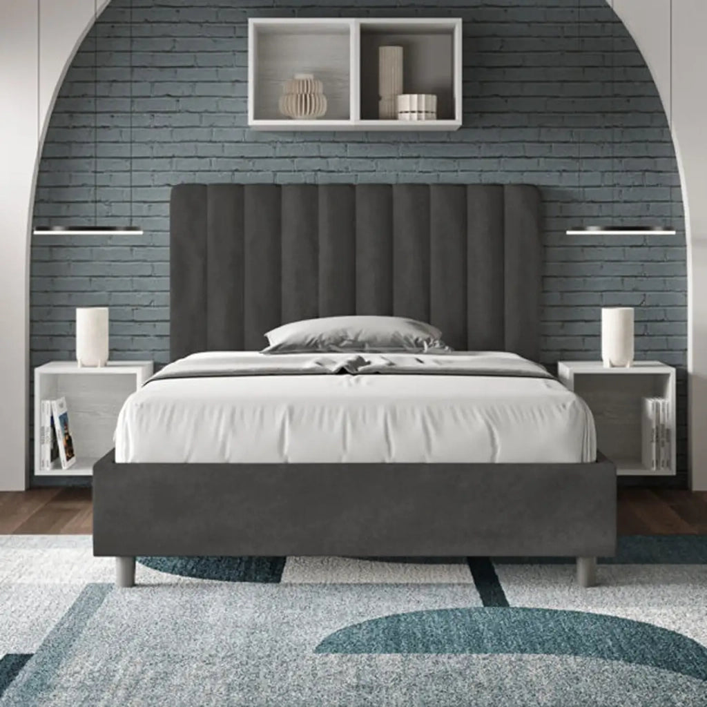 Letto una piazza e mezza contenitore imbottito 120x190 microfibra grigio Agueda