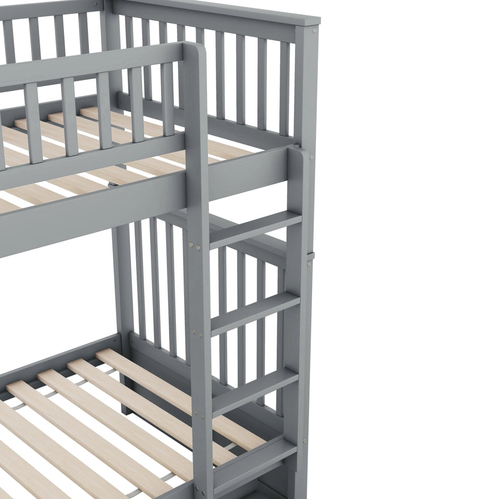 Letto a castello con letto estraibile 90x200 cm in pino e MDF; grigio