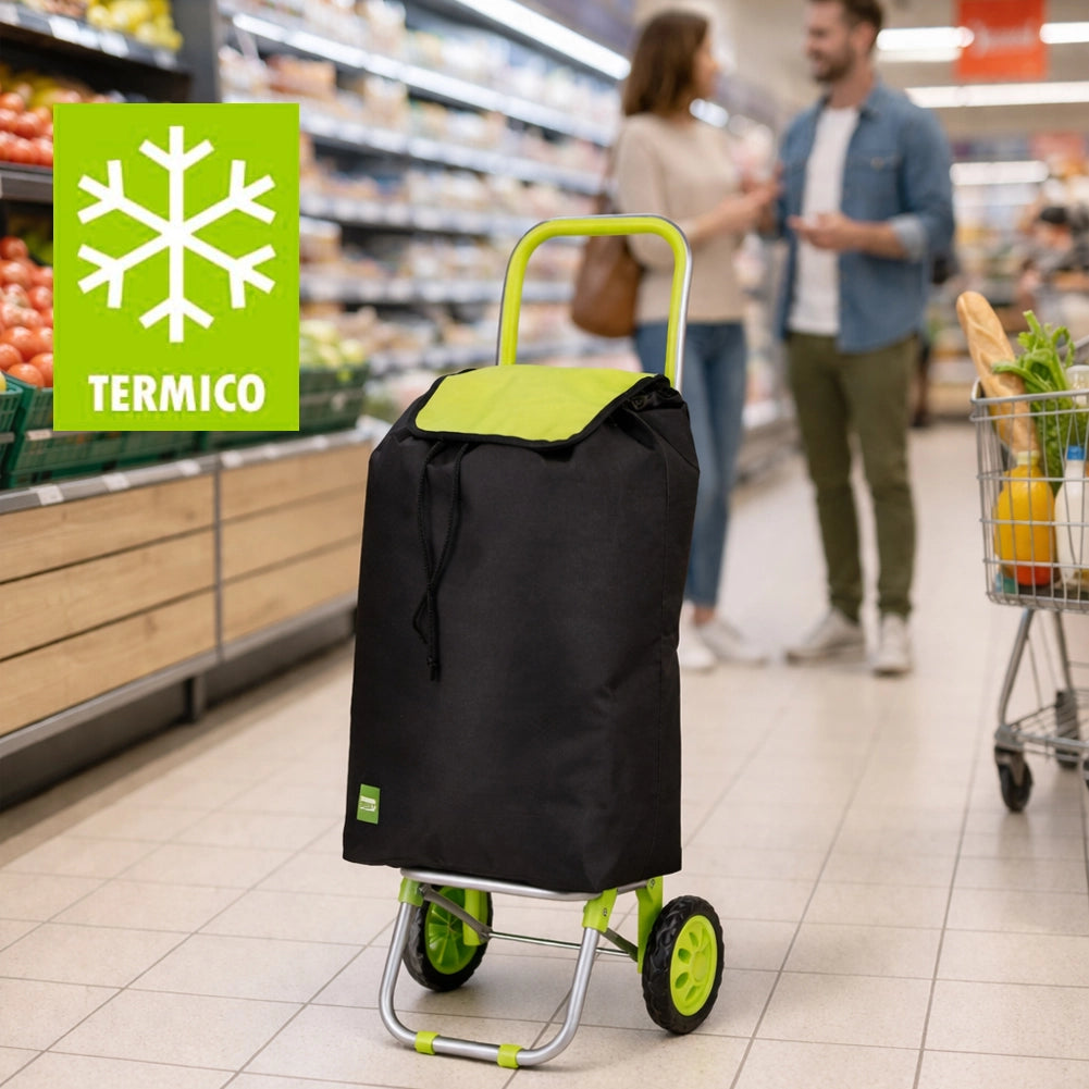 Carrello per la Spesa Poseidon Trolley con Rivestimento Termico 36x30x90 cm e Ruote Verde