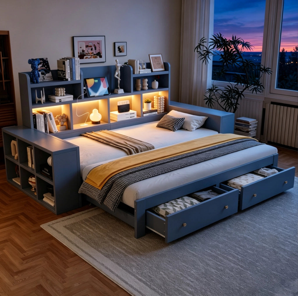 DIVANO LETTO Estraibile 90/180x200 cm Grigio con LED e prese