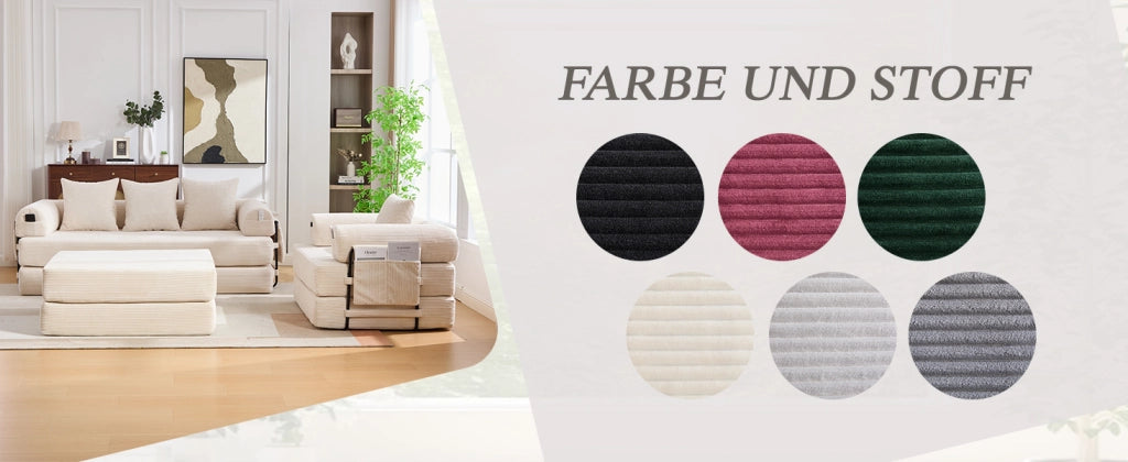 Divano modulare in corda beige con pouf, tasca laterale, 3 cuscini e struttura in metallo
