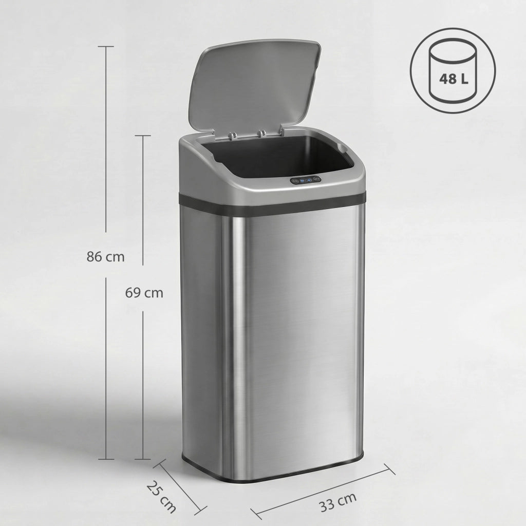 Cestino Sensor 48 L ¨C Zephmum ¨C Acciaio Inossidabile Colore Argento