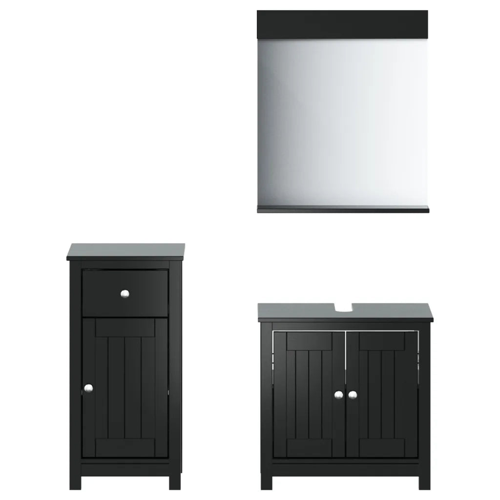 Set Mobili da Bagno 3 pz BERG Nero in Legno Massello di Pino 3206495