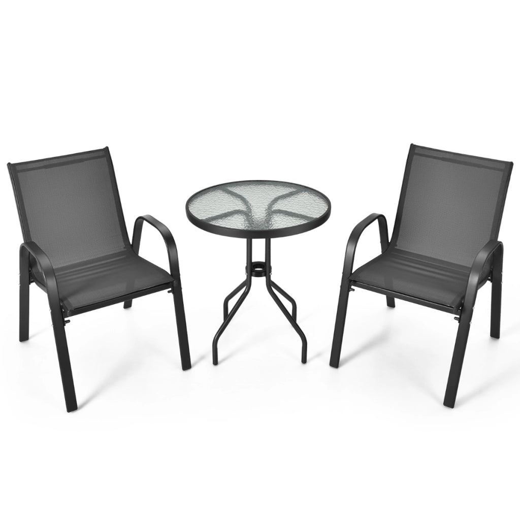 Set di mobili da 3 pezzi con tessuto traspirante per cortile, Set da conversazione per patio con tavolino Grigio-Set mobili da esterno