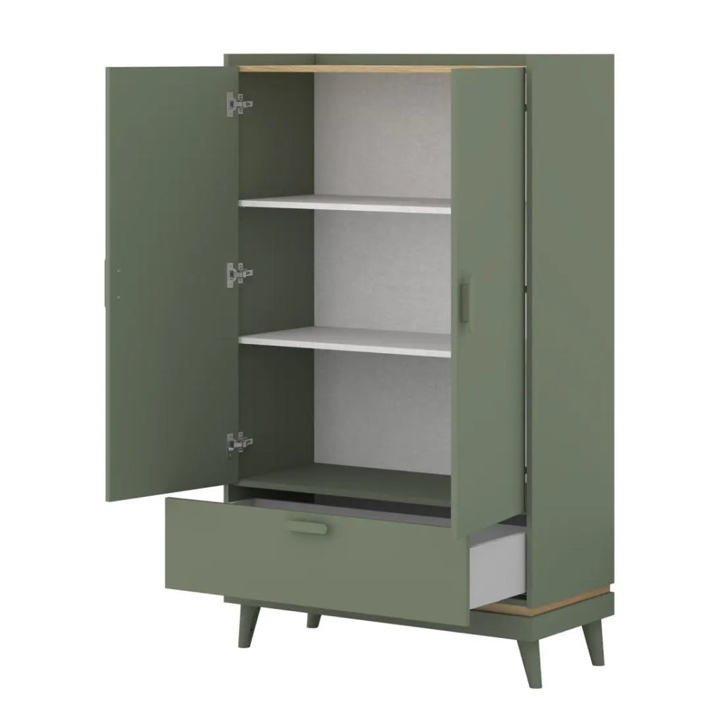 Set ufficio NOKI – Scrivania + armadio per archiviazione + libreria – Verde e legno scandinavo