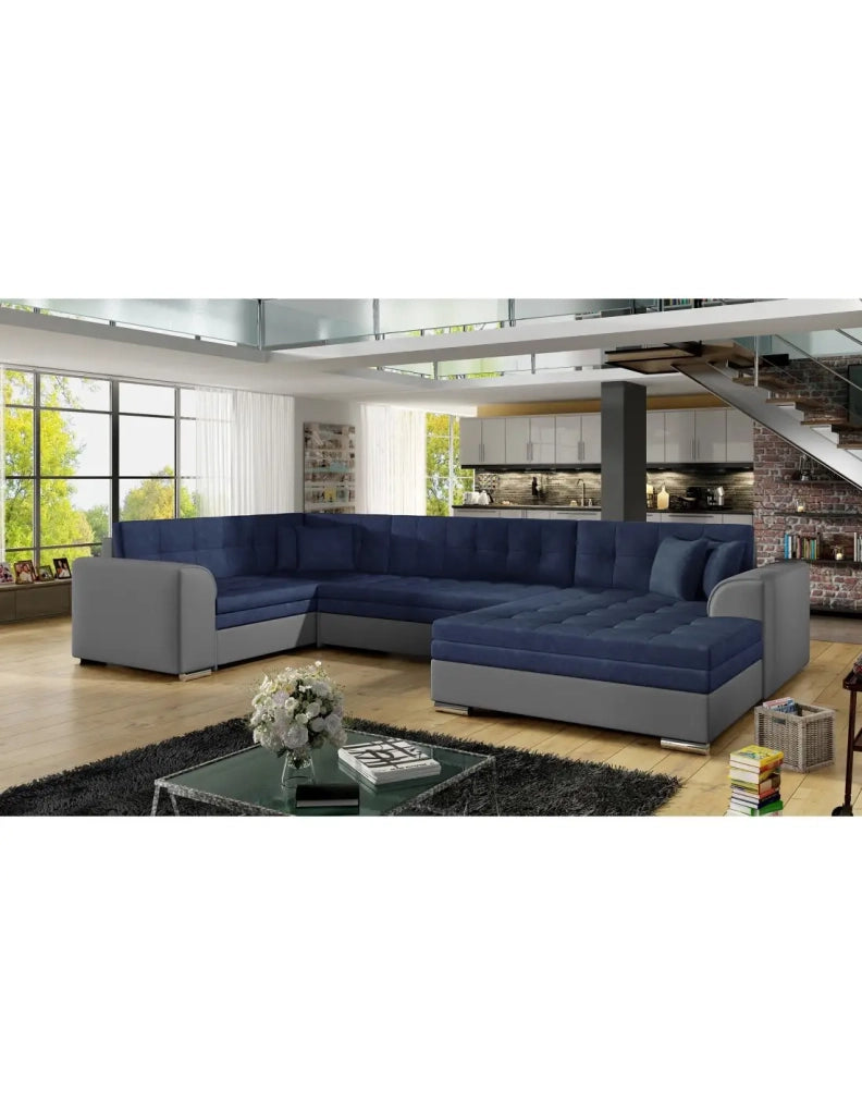 Panoramico divano letto CALDERO 5 posti blu navy e grigio – angolo destro