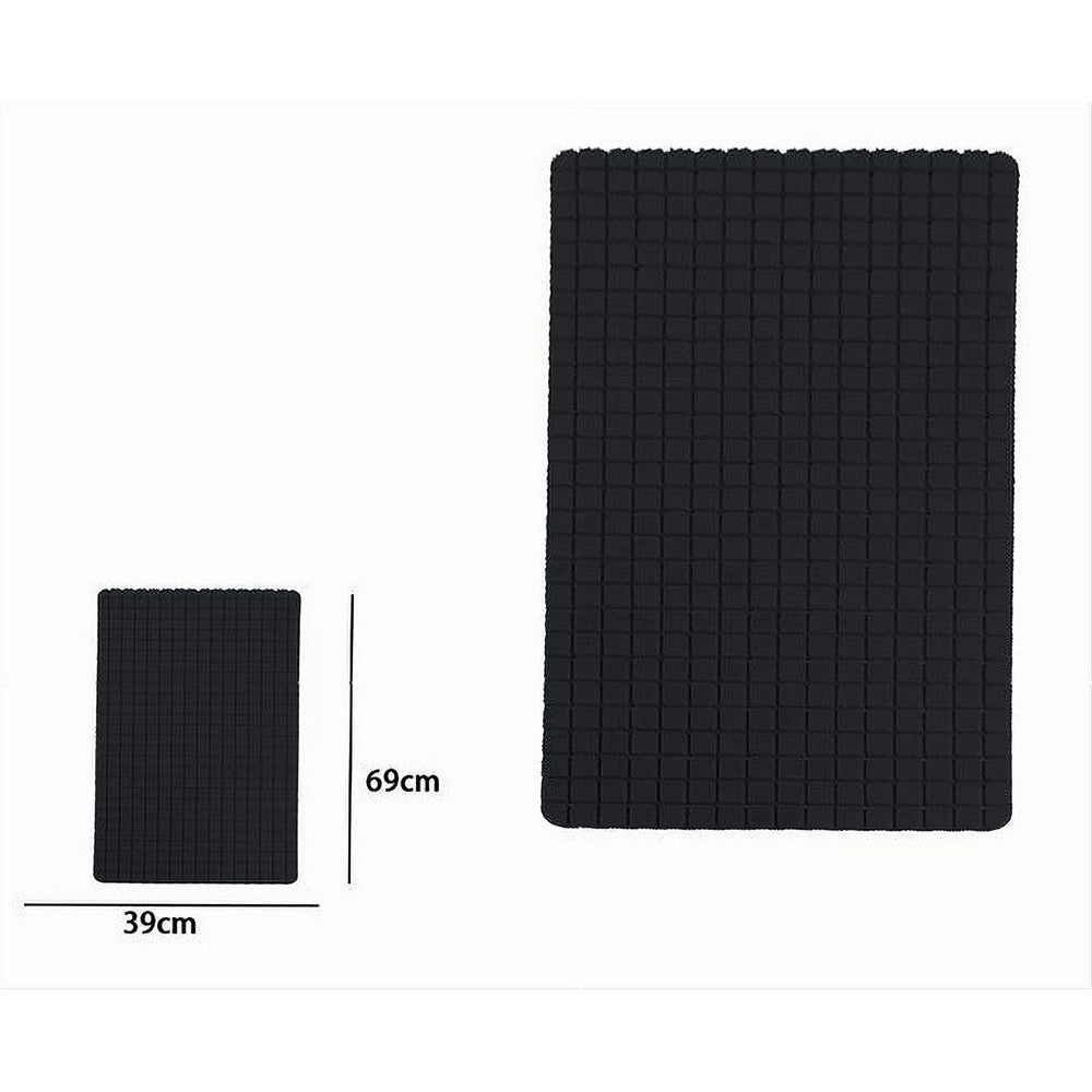 Trade Shop - Tappeto Tappetino Antiscivolo Per Bagno Arredo 69x39cm Nero Con Quadratini 69775 -