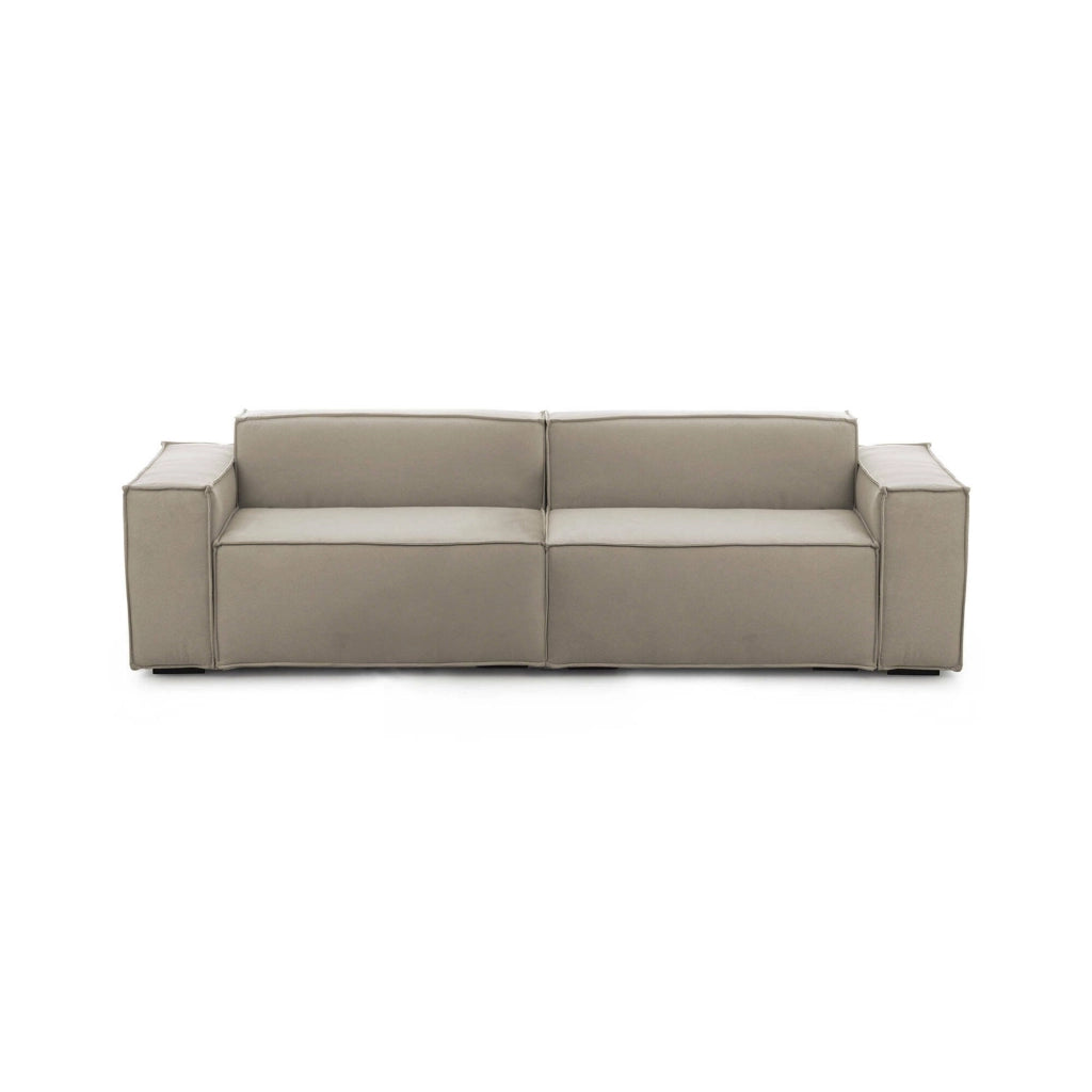 Divano fisso Argo, Divano componibile a 3 posti lineare, Made in Italy, SofÒ  moderno da soggiorno in tessuto, Cm 260x95h70, Tortora