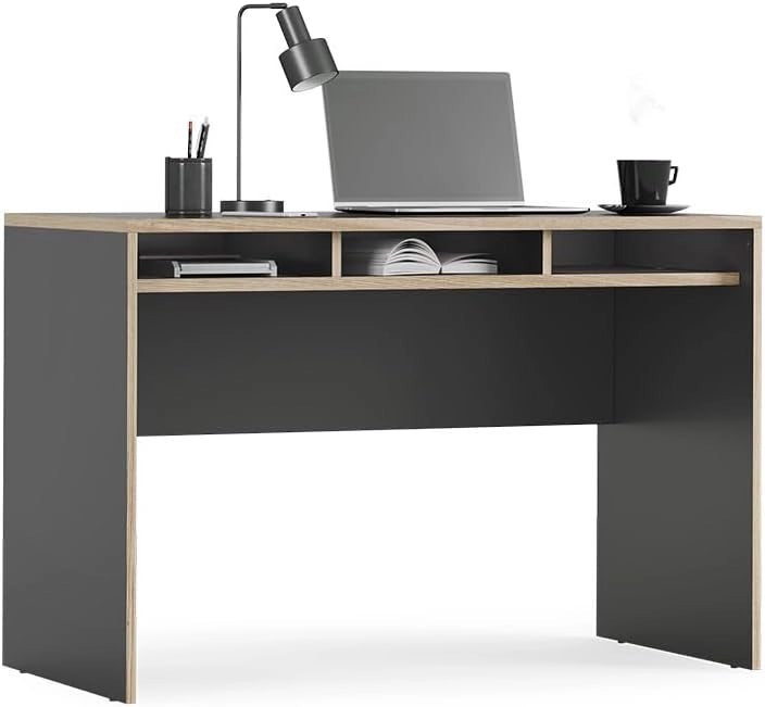 Scrivania con ripiani Tetrix, Antracite, 112 x 55 cm con 3 scomparti, adatto come postazione di lavoro per smart working e studio